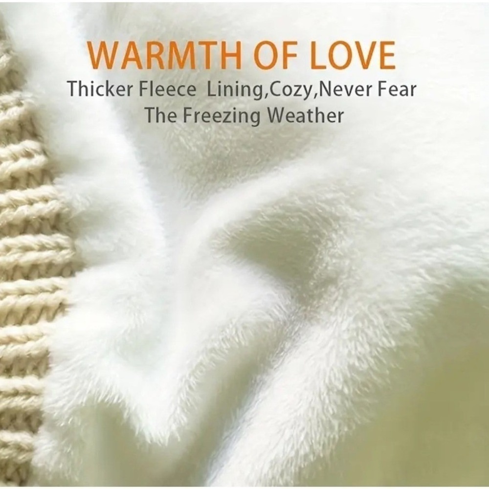 Winter Cozy‎ Warm Pom Pom Ivory Beanie Hat Knit Fleece Lined Slouchy Skiing NWT - Picture 5 of 7